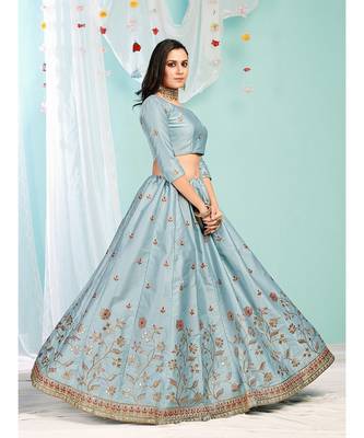 BLUE coloured Embroidered  Semi-Stitched Lehenga & Unstitched Blouse With Dupatta 5