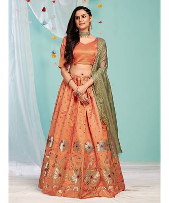 MULTICOLOR coloured Embroidered  Semi-Stitched Lehenga & Unstitched Blouse With Dupatta 3