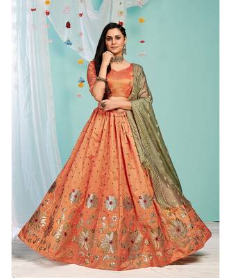 MULTICOLOR coloured Embroidered  Semi-Stitched Lehenga & Unstitched Blouse With Dupatta 1