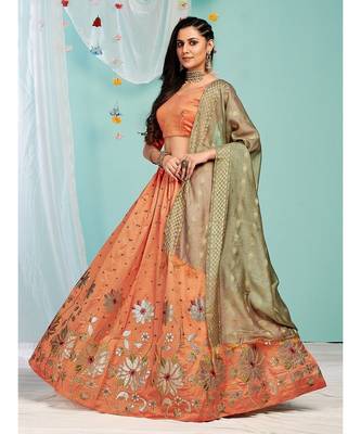 MULTICOLOR coloured Embroidered  Semi-Stitched Lehenga & Unstitched Blouse With Dupatta 4