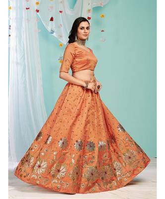 MULTICOLOR coloured Embroidered  Semi-Stitched Lehenga & Unstitched Blouse With Dupatta 5