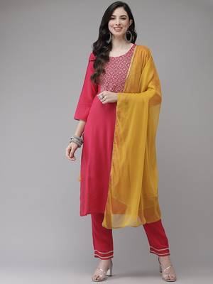 Pink embroidered rayon kurta-suits 1
