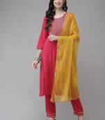 Pink embroidered rayon kurta-suits