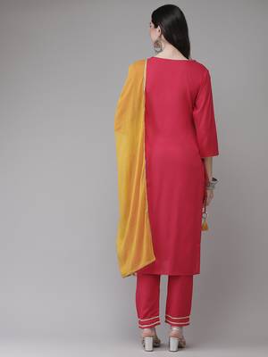 Pink embroidered rayon kurta-suits 3