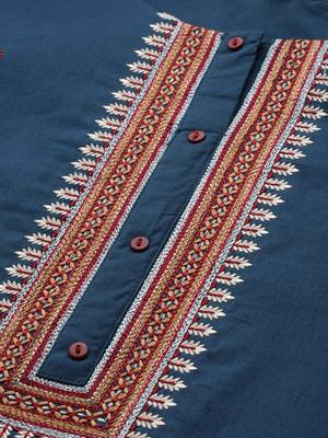 Navy-blue embroidered cotton kurti-trouser 4