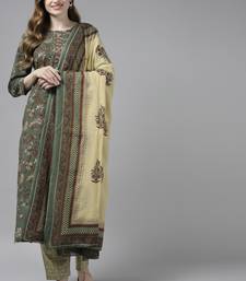 Olive printed cotton kurta-suits