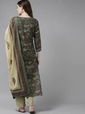 Olive printed cotton kurta-suits 4