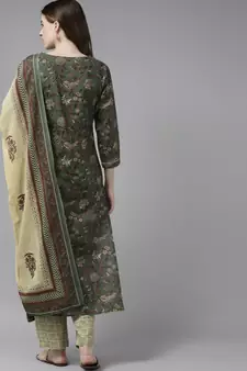 Olive printed cotton kurta-suits
