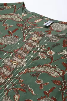 Olive printed cotton kurta-suits