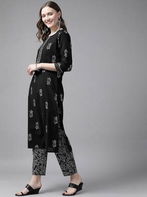 Black printed cotton kurta-suits 2