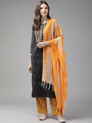 Black embroidered cotton kurta-suits 1