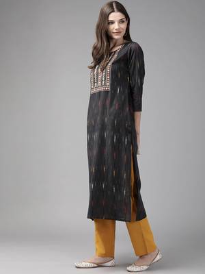 Black embroidered cotton kurta-suits 2