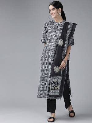Black printed cotton kurta-suits 1