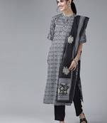 Black printed cotton kurta-suits