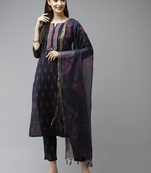 Navy-blue printed cotton kurta-suits