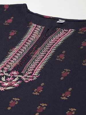 Navy-blue printed cotton kurta-suits 4