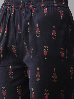 Navy-blue printed cotton kurta-suits 5