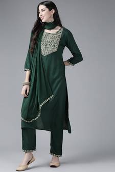 Green embroidered cotton kurta-suits