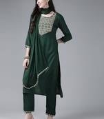 Green embroidered cotton kurta-suits