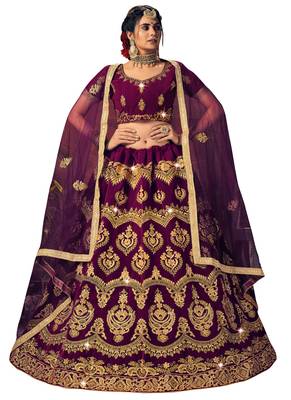 Purple diamond velvet semi stitched lehenga 3
