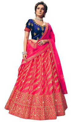 Pink diamond satin semi stitched lehenga 3