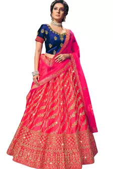 Pink diamond satin semi stitched lehenga