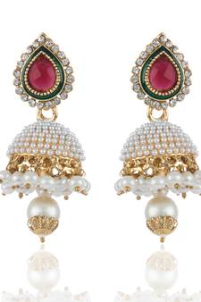 Pearl Studed Jhumkis in Maroon Green