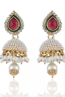 Pearl Studed Jhumkis in Maroon Green