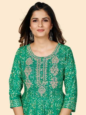 Vbuyz Women's Printed & Embroidered Anarkali Rayon Turquoise Stitched Kurta 7