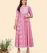 Vbuyz Women'S Embroidered Anarkali Cotton Blend Pink Stitched Kurta