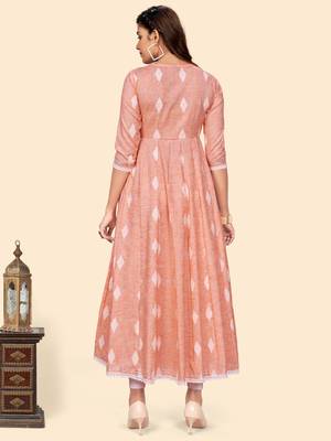 Vbuyz Women'S Embroidered Anarkali Cotton Blend Orange Stitched Kurta 4