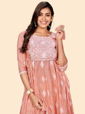 Vbuyz Women'S Embroidered Anarkali Cotton Blend Orange Stitched Kurta 7