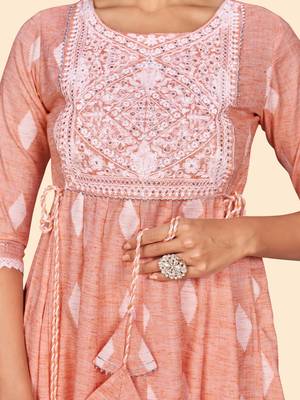 Vbuyz Women'S Embroidered Anarkali Cotton Blend Orange Stitched Kurta 8