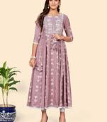 Vbuyz Women'S Embroidered Anarkali Cotton Blend Mauve Stitched Kurta