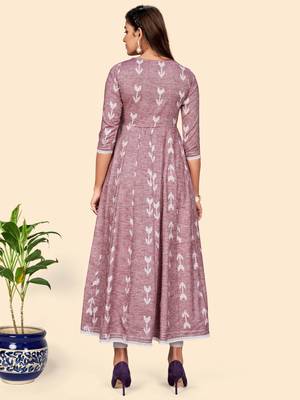 Vbuyz Women'S Embroidered Anarkali Cotton Blend Mauve Stitched Kurta 4