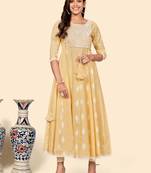 Vbuyz Women'S Embroidered Anarkali Cotton Blend Yellow Stitched Kurta