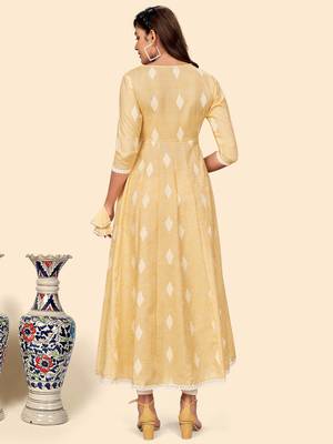 Vbuyz Women'S Embroidered Anarkali Cotton Blend Yellow Stitched Kurta 4