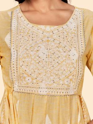 Vbuyz Women'S Embroidered Anarkali Cotton Blend Yellow Stitched Kurta 8
