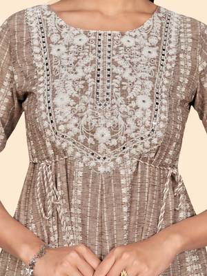 Vbuyz Women'S Embroidered Anarkali Cotton Blend Light Brown Stitched Kurta 8