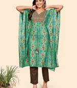 Vbuyz Women'S Embroidered & Sequience  Rayon Auqa Stitched Kaftan Kurta With Pant Set