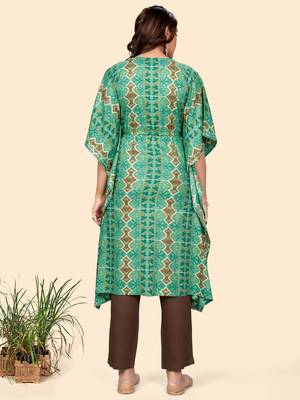 Vbuyz Women'S Embroidered & Sequience  Rayon Auqa Stitched Kaftan Kurta With Pant Set 4