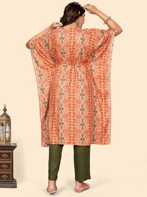 Vbuyz Women'S Embroidered & Sequience  Rayon Orange Stitched Kaftan Kurta With Pant Set 4
