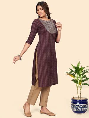 Vbuyz Women'S Embroidered & Sequience Straight Cotton Purple Stitched Kurta Pant With Dupatta 6