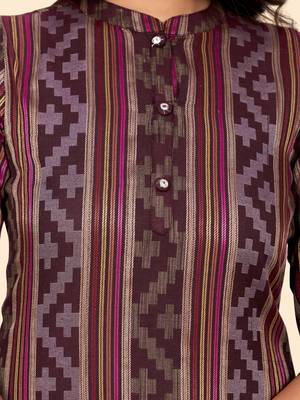 Vbuyz Women'S Print & Striped Straight Cotton Maroon Stitched Kurta Pant With Dupatta 8