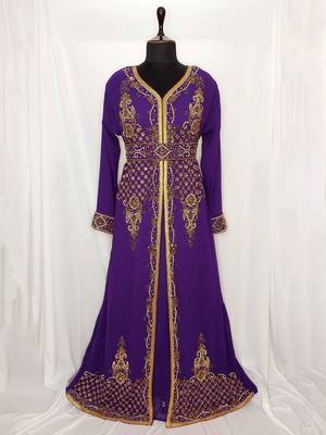 purple Moroccan Kaftan With Sun-proof hijab 1
