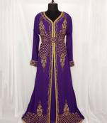 purple Moroccan Kaftan With Sun-proof hijab.