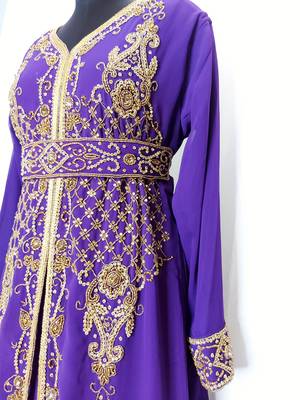 purple Moroccan Kaftan With Sun-proof hijab 2