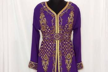 purple Moroccan Kaftan With Sun-proof hijab 4