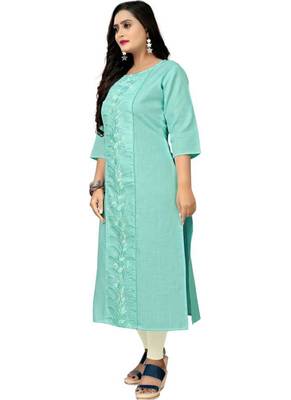Green embroidered cotton embroidered-kurtis 1
