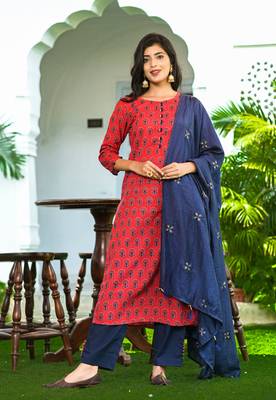 Pink printed cotton kurti-trouser 1